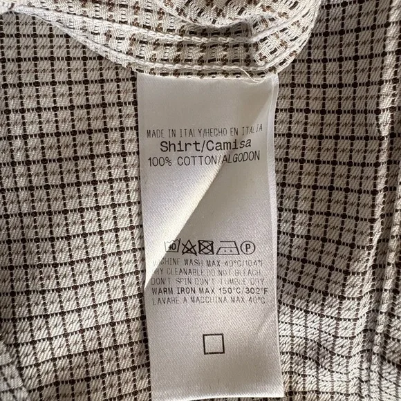 Ermenegildo Zegna Men’s Dress Shirt Size L White Brown Check 100% Cotton Italy - Picture 8 of 8